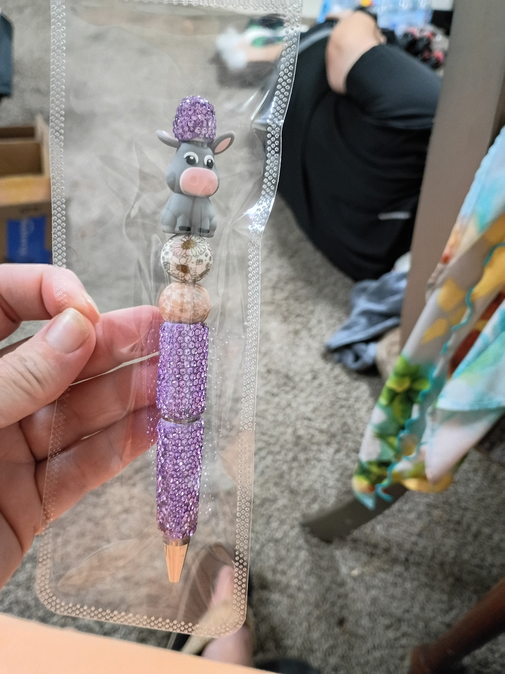 Handcrafted Purple Crystal Beaded Animal Top Pen